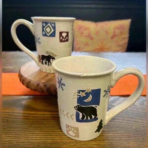 Set Of Two Rustic Cabin Style Holiday Coffee Cups Coffee Mugs